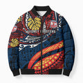 Personalised Sydney Roosters Bomber Puffer Jacket Polynesian Tribal Art Style With Aggressive Rooster Mascot