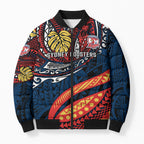 Personalised Sydney Roosters Bomber Puffer Jacket Polynesian Tribal Art Style With Aggressive Rooster Mascot