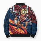 Personalised Sydney Roosters Bomber Puffer Jacket Polynesian Tribal Art Style With Aggressive Rooster Mascot