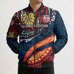 Personalised Sydney Roosters Bomber Puffer Jacket Polynesian Tribal Art Style With Aggressive Rooster Mascot