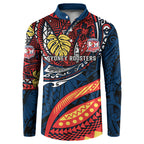 Personalised Sydney Roosters Button Sweatshirt Polynesian Tribal Art Style With Aggressive Rooster Mascot