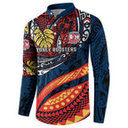 Personalised Sydney Roosters Button Sweatshirt Polynesian Tribal Art Style With Aggressive Rooster Mascot
