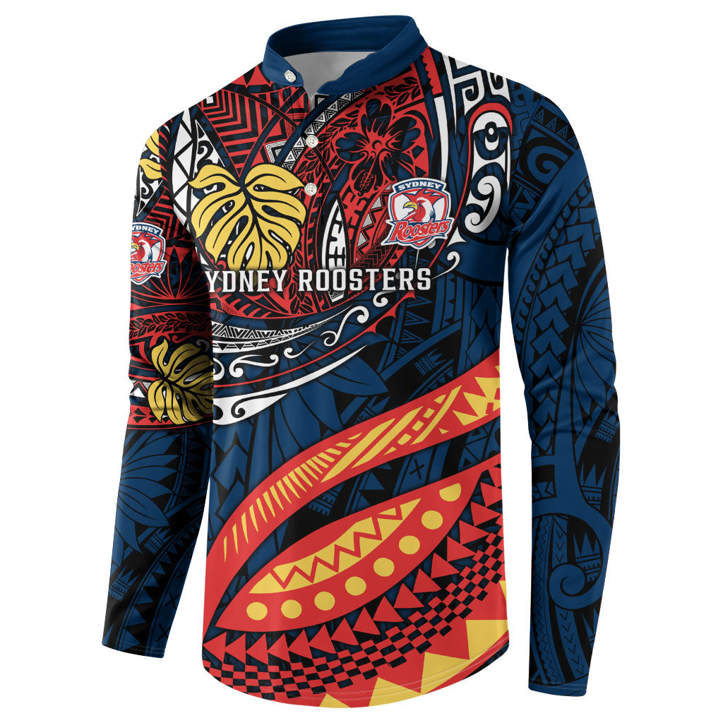 Personalised Sydney Roosters Button Sweatshirt Polynesian Tribal Art Style With Aggressive Rooster Mascot
