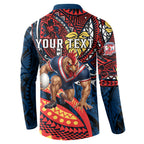 Personalised Sydney Roosters Button Sweatshirt Polynesian Tribal Art Style With Aggressive Rooster Mascot