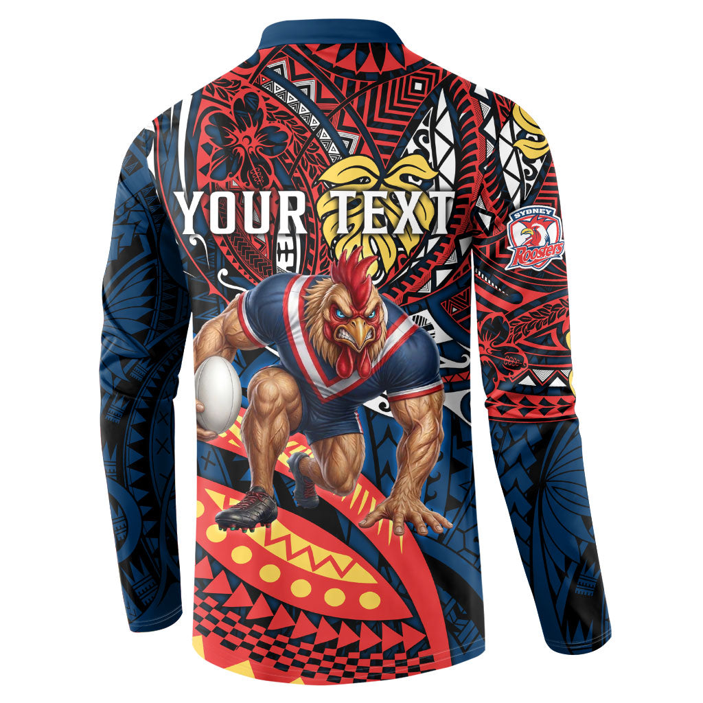 Personalised Sydney Roosters Button Sweatshirt Polynesian Tribal Art Style With Aggressive Rooster Mascot