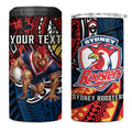 Personalised Sydney Roosters 4 in 1 Can Cooler Tumbler Polynesian Tribal Art Style With Aggressive Rooster Mascot