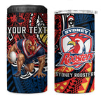 Personalised Sydney Roosters 4 in 1 Can Cooler Tumbler Polynesian Tribal Art Style With Aggressive Rooster Mascot