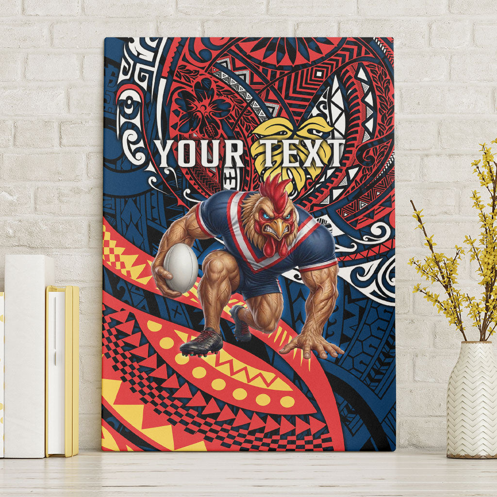 Personalised Sydney Roosters Canvas Wall Art Polynesian Tribal Art Style With Aggressive Rooster Mascot