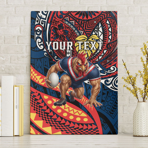 Personalised Sydney Roosters Canvas Wall Art Polynesian Tribal Art Style With Aggressive Rooster Mascot