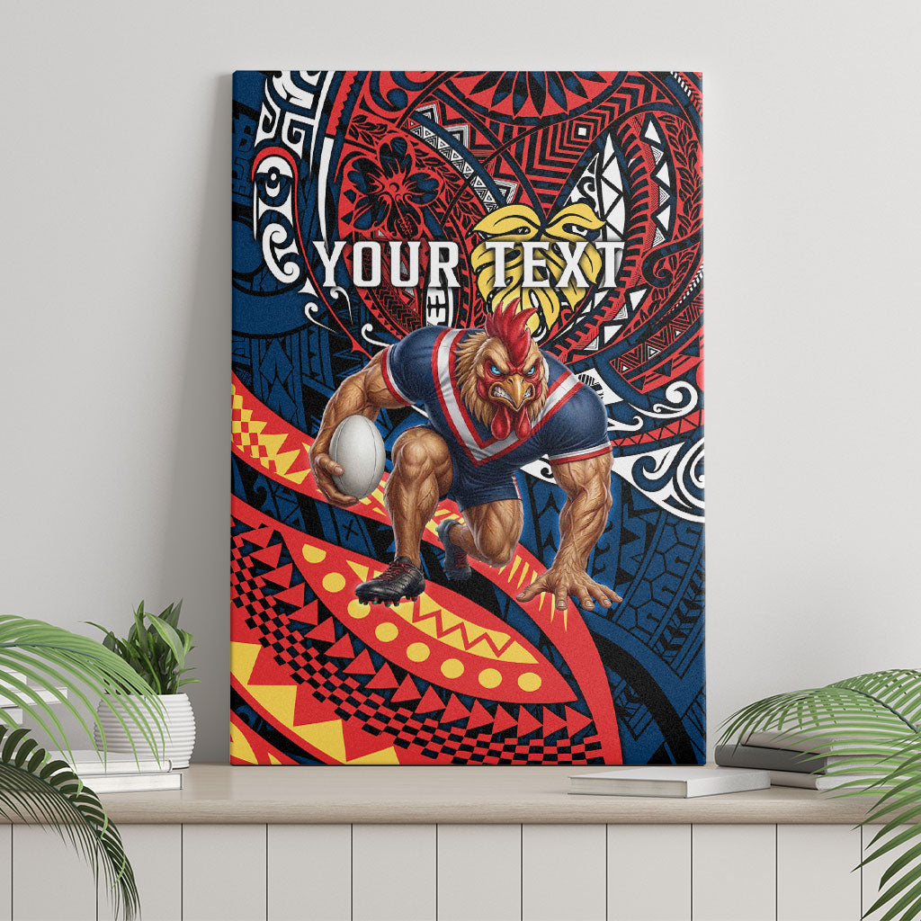 Personalised Sydney Roosters Canvas Wall Art Polynesian Tribal Art Style With Aggressive Rooster Mascot