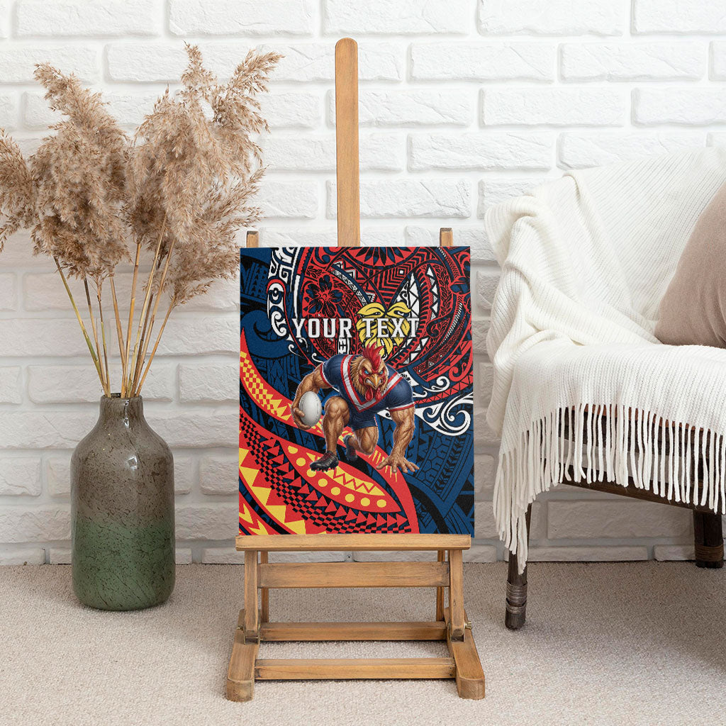 Personalised Sydney Roosters Canvas Wall Art Polynesian Tribal Art Style With Aggressive Rooster Mascot
