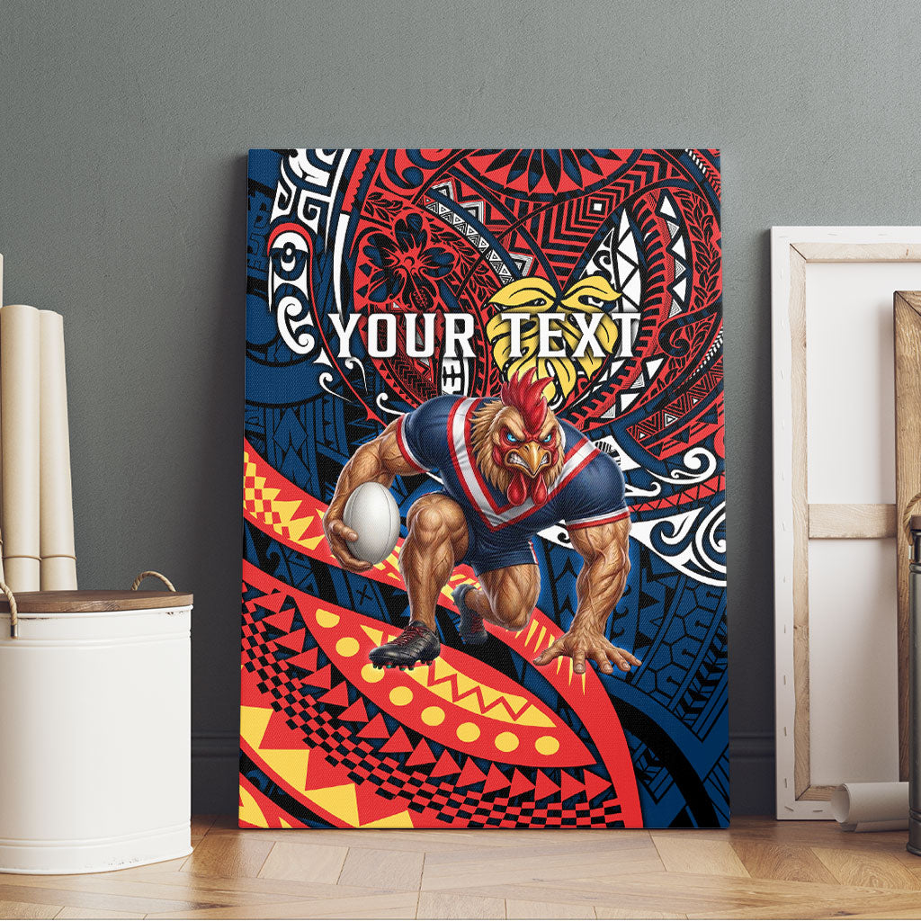Personalised Sydney Roosters Canvas Wall Art Polynesian Tribal Art Style With Aggressive Rooster Mascot