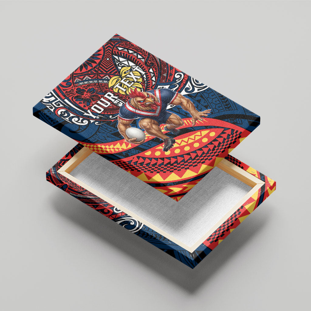 Personalised Sydney Roosters Canvas Wall Art Polynesian Tribal Art Style With Aggressive Rooster Mascot