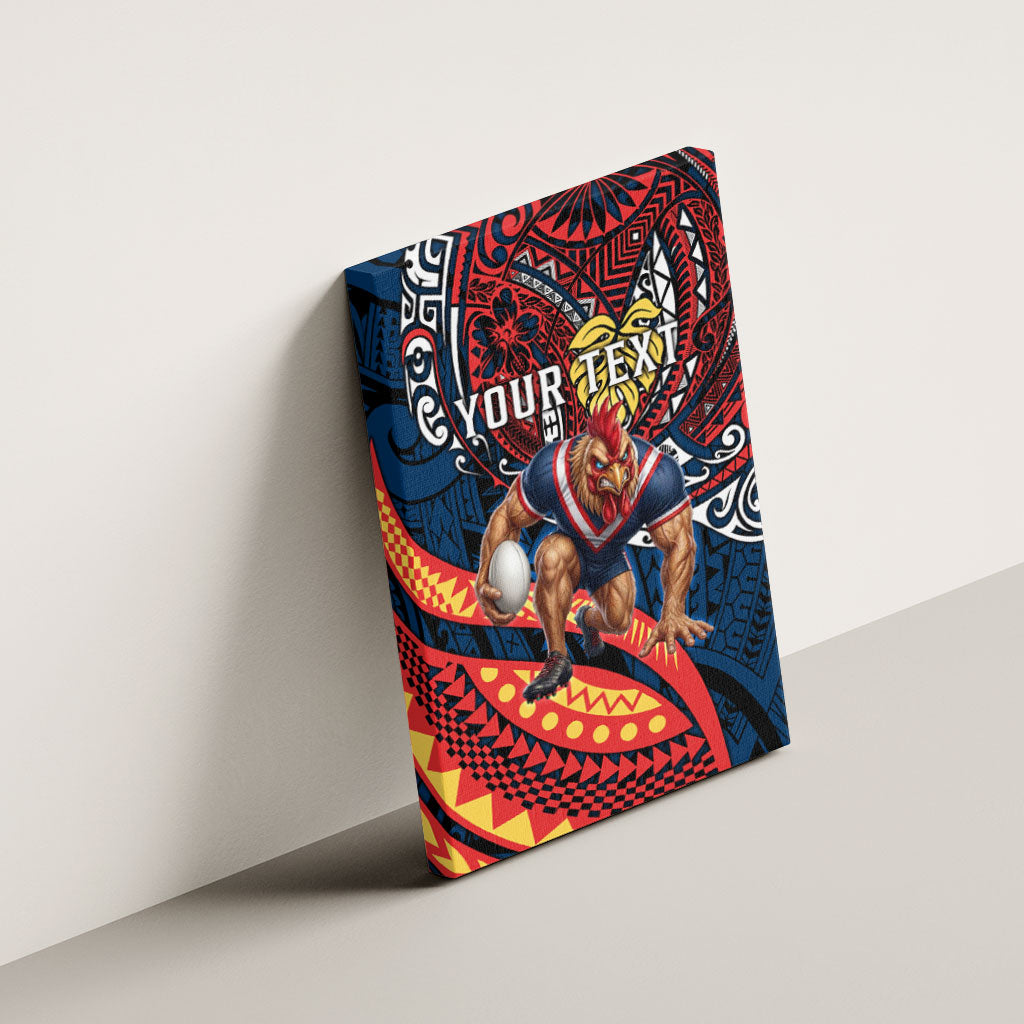 Personalised Sydney Roosters Canvas Wall Art Polynesian Tribal Art Style With Aggressive Rooster Mascot