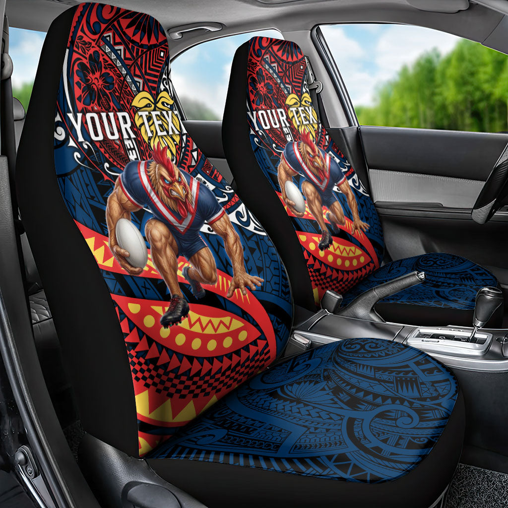 Personalised Sydney Roosters Car Seat Cover Polynesian Tribal Art Style With Aggressive Rooster Mascot