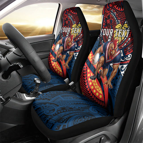 Personalised Sydney Roosters Car Seat Cover Polynesian Tribal Art Style With Aggressive Rooster Mascot