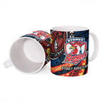 Personalised Sydney Roosters Ceramic Mug Polynesian Tribal Art Style With Aggressive Rooster Mascot
