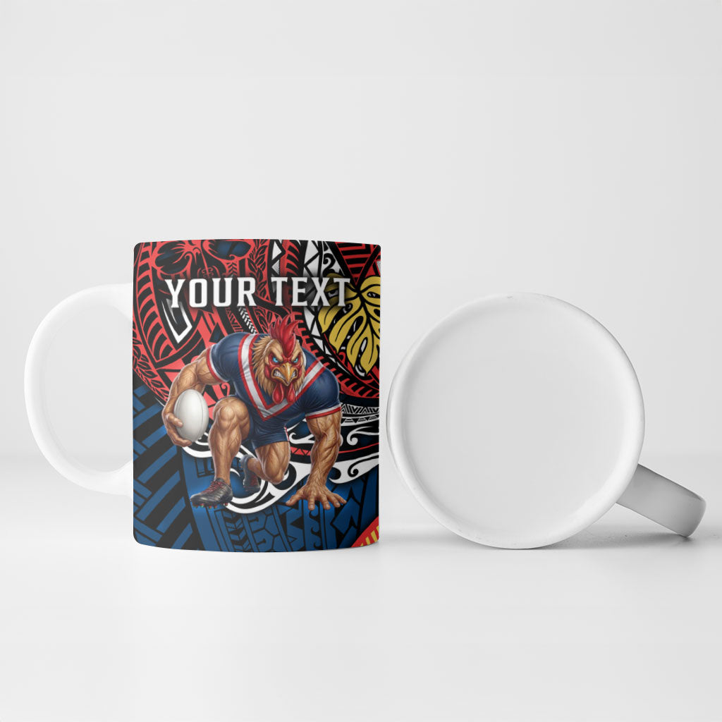 Personalised Sydney Roosters Ceramic Mug Polynesian Tribal Art Style With Aggressive Rooster Mascot