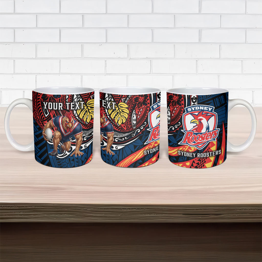 Personalised Sydney Roosters Ceramic Mug Polynesian Tribal Art Style With Aggressive Rooster Mascot