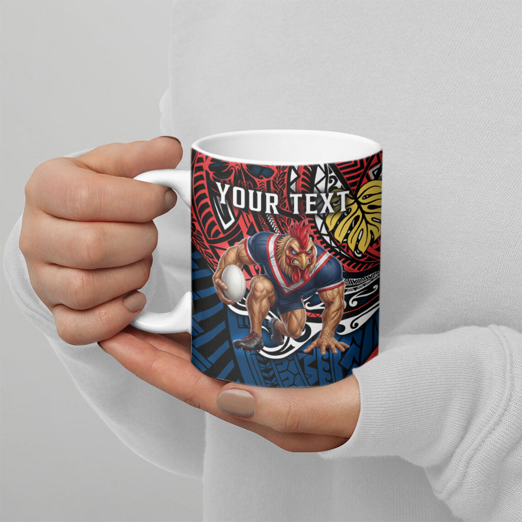 Personalised Sydney Roosters Ceramic Mug Polynesian Tribal Art Style With Aggressive Rooster Mascot