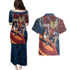 Personalised Sydney Roosters Couples Matching Puletasi and Hawaiian Shirt Polynesian Tribal Art Style With Aggressive Rooster Mascot