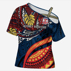 Personalised Sydney Roosters Cross Shoulder Shirt Polynesian Tribal Art Style With Aggressive Rooster Mascot