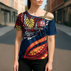 Personalised Sydney Roosters Cross Shoulder Shirt Polynesian Tribal Art Style With Aggressive Rooster Mascot