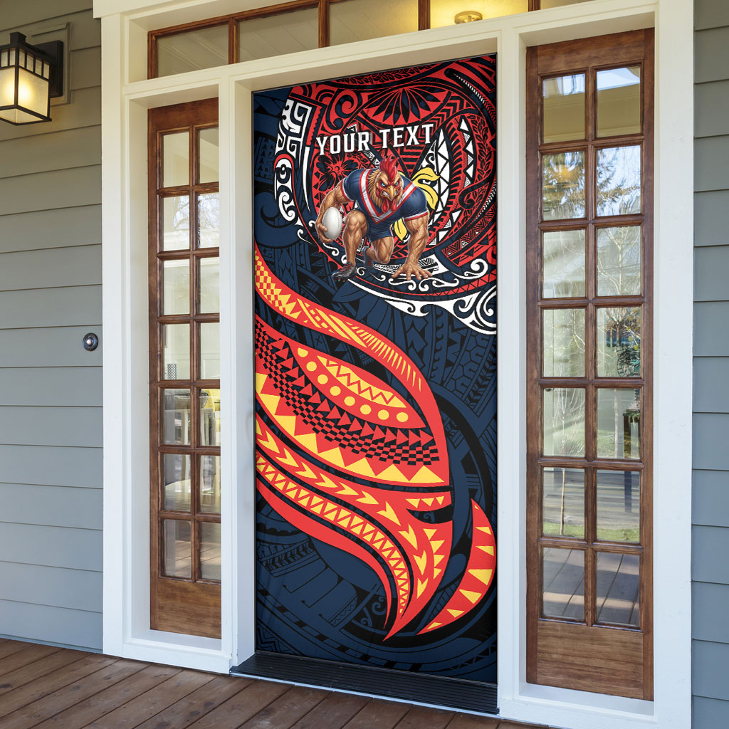 Personalised Sydney Roosters Door Cover Polynesian Tribal Art Style With Aggressive Rooster Mascot