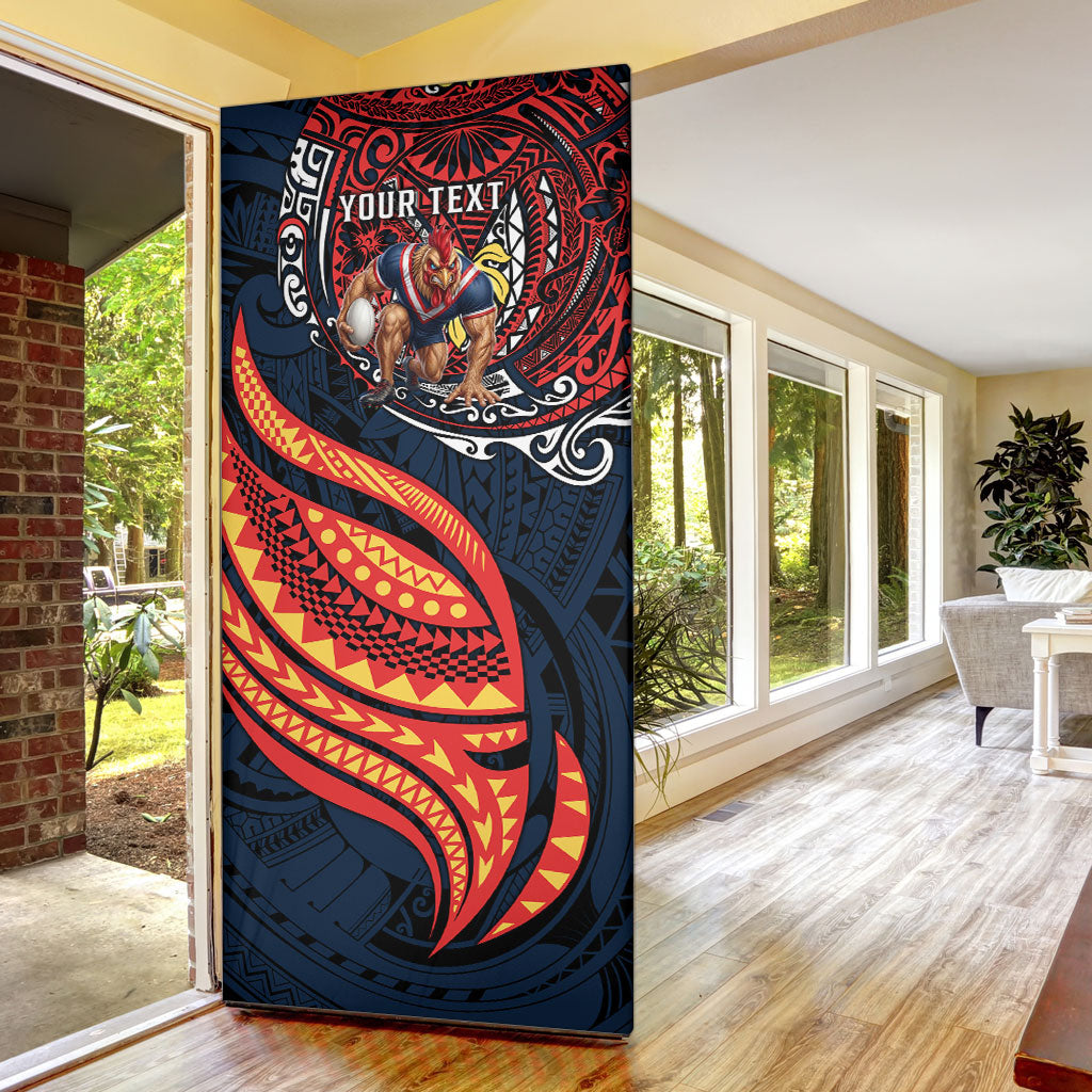 Personalised Sydney Roosters Door Cover Polynesian Tribal Art Style With Aggressive Rooster Mascot
