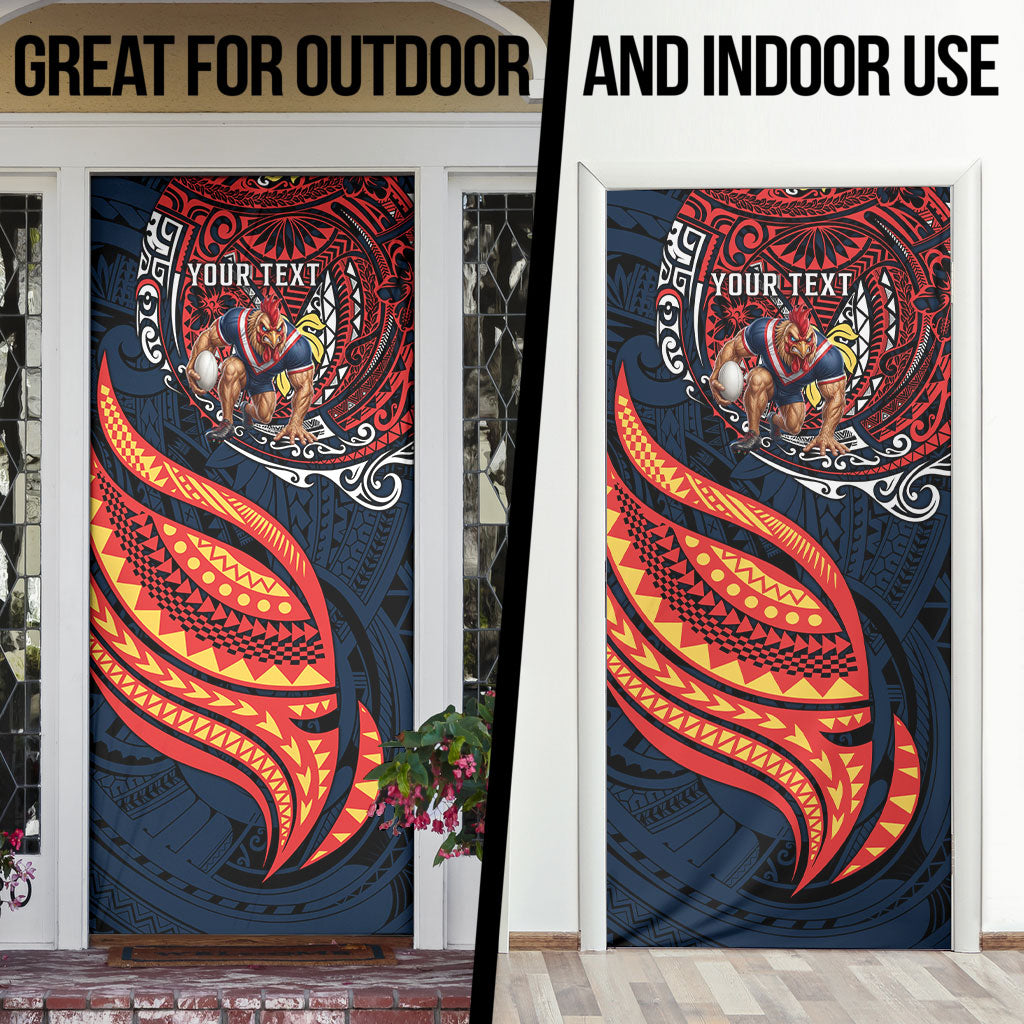 Personalised Sydney Roosters Door Cover Polynesian Tribal Art Style With Aggressive Rooster Mascot
