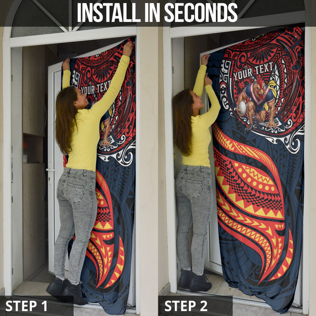 Personalised Sydney Roosters Door Cover Polynesian Tribal Art Style With Aggressive Rooster Mascot
