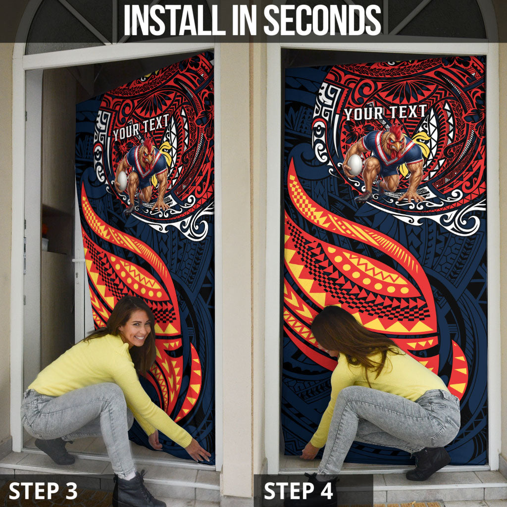 Personalised Sydney Roosters Door Cover Polynesian Tribal Art Style With Aggressive Rooster Mascot