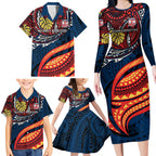 Personalised Sydney Roosters Family Matching Long Sleeve Bodycon Dress and Hawaiian Shirt Polynesian Tribal Art Style With Aggressive Rooster Mascot