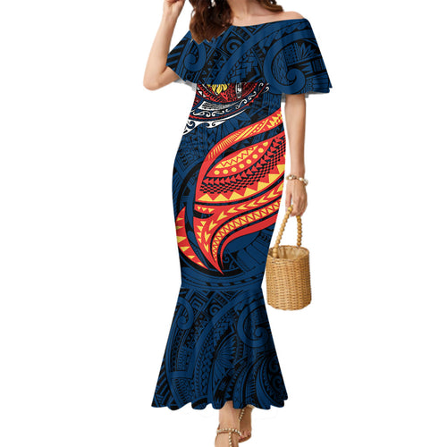 Personalised Sydney Roosters Family Matching Mermaid Dress and Hawaiian Shirt Polynesian Tribal Art Style With Aggressive Rooster Mascot