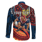 Personalised Sydney Roosters Family Matching Off The Shoulder Long Sleeve Dress and Hawaiian Shirt Polynesian Tribal Art Style With Aggressive Rooster Mascot