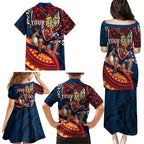 Personalised Sydney Roosters Family Matching Puletasi and Hawaiian Shirt Polynesian Tribal Art Style With Aggressive Rooster Mascot