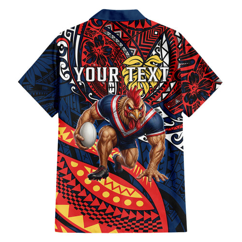 Personalised Sydney Roosters Family Matching Short Sleeve Bodycon Dress and Hawaiian Shirt Polynesian Tribal Art Style With Aggressive Rooster Mascot