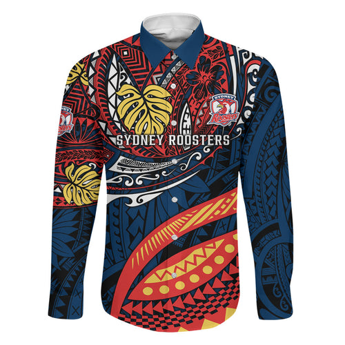 Personalised Sydney Roosters Family Matching Short Sleeve Bodycon Dress and Hawaiian Shirt Polynesian Tribal Art Style With Aggressive Rooster Mascot