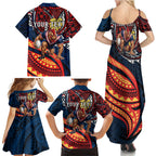 Personalised Sydney Roosters Family Matching Summer Maxi Dress and Hawaiian Shirt Polynesian Tribal Art Style With Aggressive Rooster Mascot