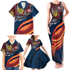 Personalised Sydney Roosters Family Matching Tank Maxi Dress and Hawaiian Shirt Polynesian Tribal Art Style With Aggressive Rooster Mascot