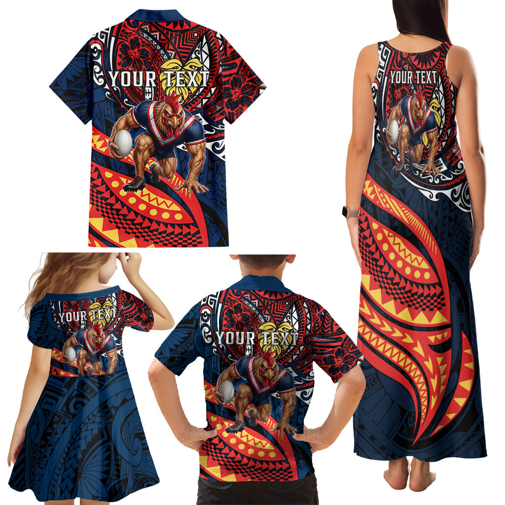Personalised Sydney Roosters Family Matching Tank Maxi Dress and Hawaiian Shirt Polynesian Tribal Art Style With Aggressive Rooster Mascot
