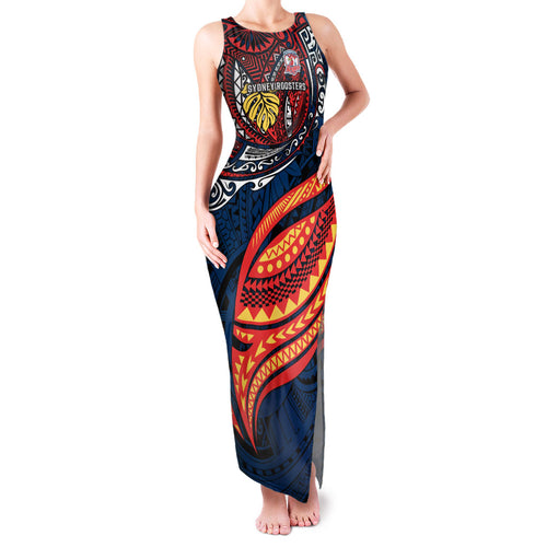 Personalised Sydney Roosters Family Matching Tank Maxi Dress and Hawaiian Shirt Polynesian Tribal Art Style With Aggressive Rooster Mascot