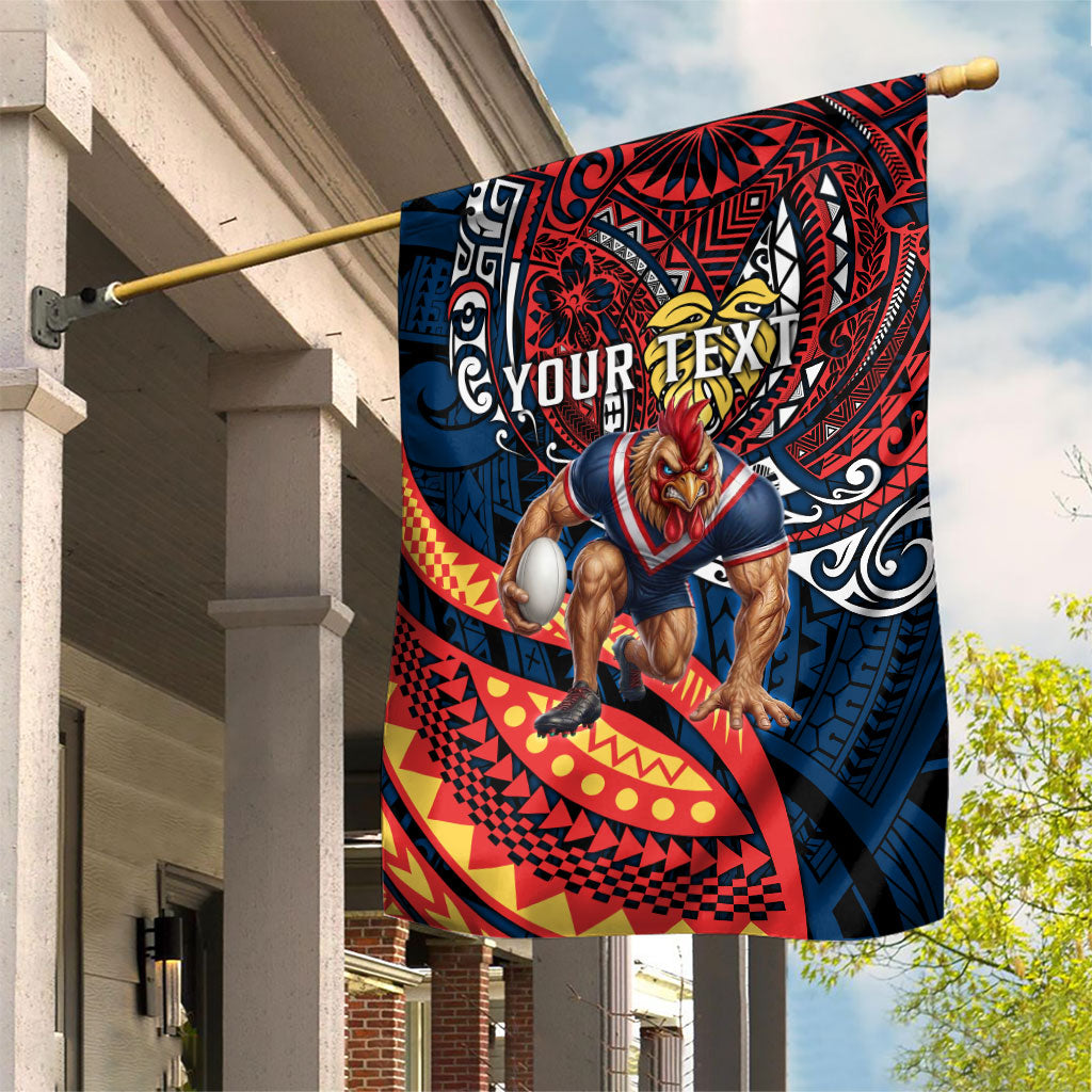 Personalised Sydney Roosters Garden Flag Polynesian Tribal Art Style With Aggressive Rooster Mascot