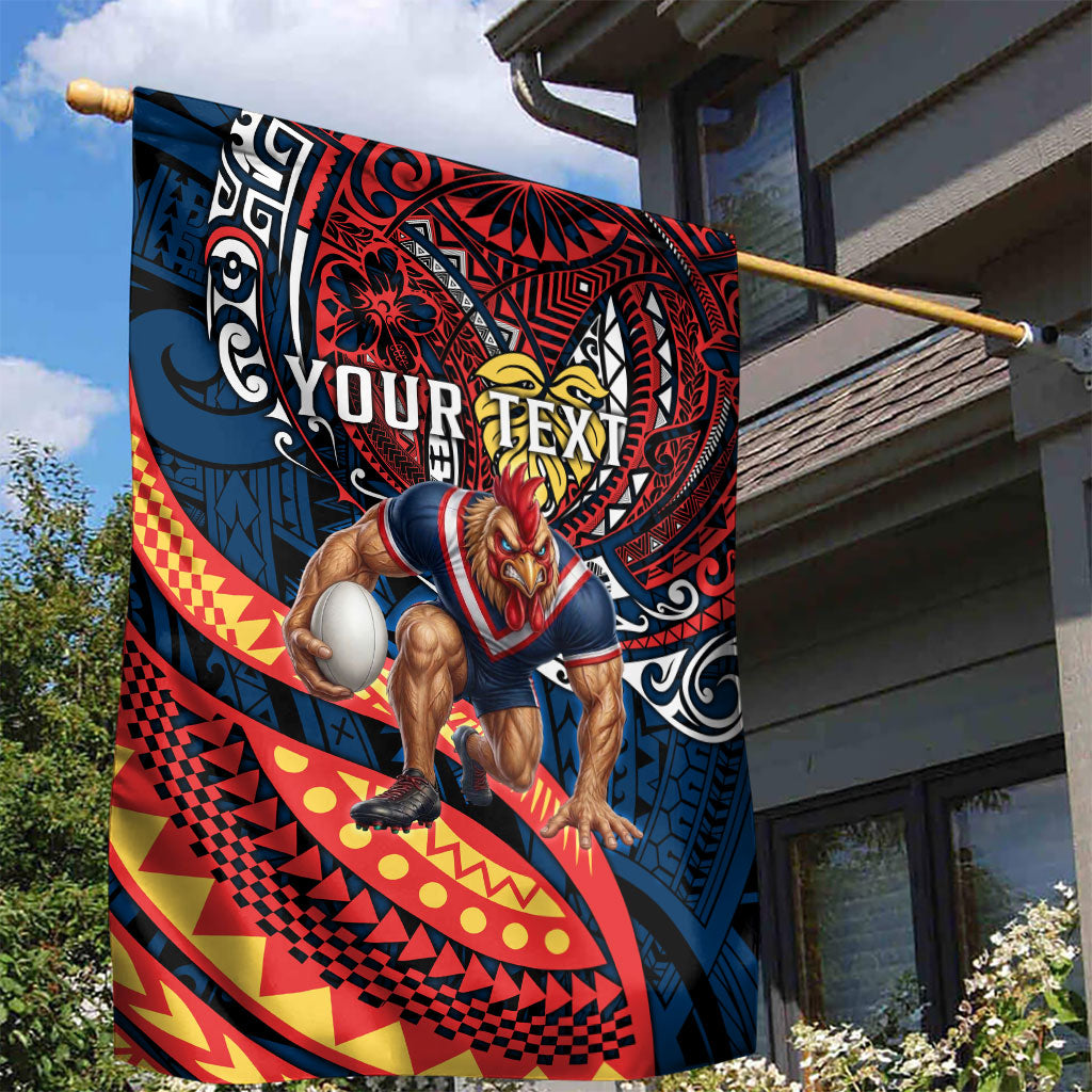 Personalised Sydney Roosters Garden Flag Polynesian Tribal Art Style With Aggressive Rooster Mascot