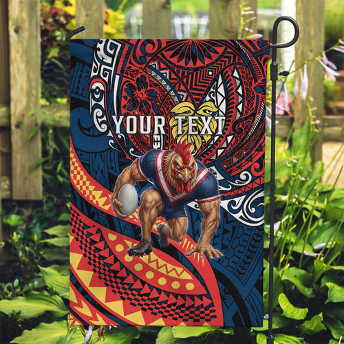 Personalised Sydney Roosters Garden Flag Polynesian Tribal Art Style With Aggressive Rooster Mascot