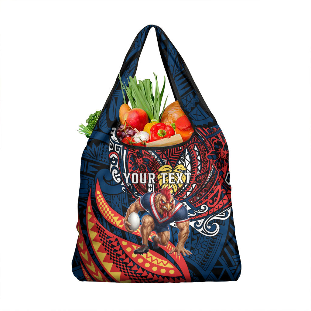 Personalised Sydney Roosters Grocery Bag Polynesian Tribal Art Style With Aggressive Rooster Mascot
