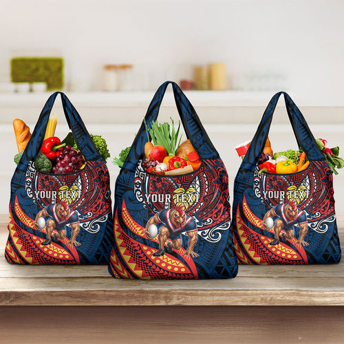 Personalised Sydney Roosters Grocery Bag Polynesian Tribal Art Style With Aggressive Rooster Mascot