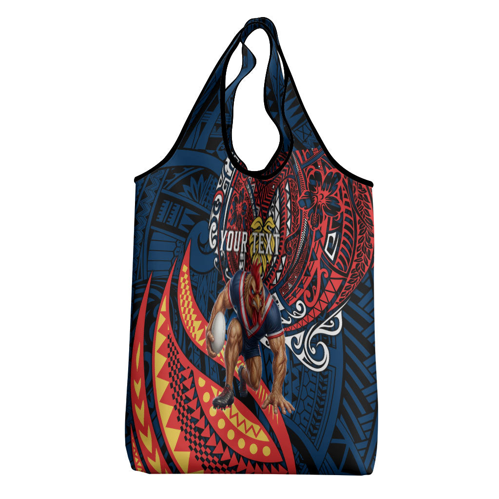 Personalised Sydney Roosters Grocery Bag Polynesian Tribal Art Style With Aggressive Rooster Mascot