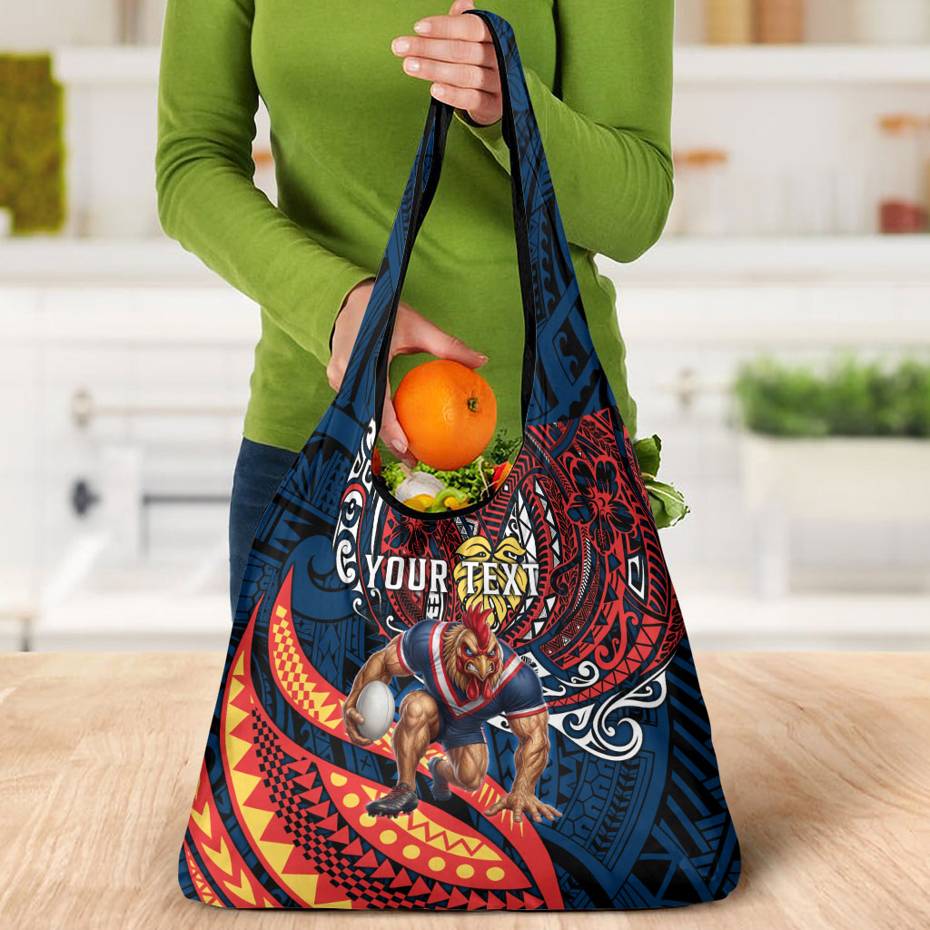 Personalised Sydney Roosters Grocery Bag Polynesian Tribal Art Style With Aggressive Rooster Mascot
