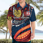 Personalised Sydney Roosters Hawaiian Shirt Polynesian Tribal Art Style With Aggressive Rooster Mascot